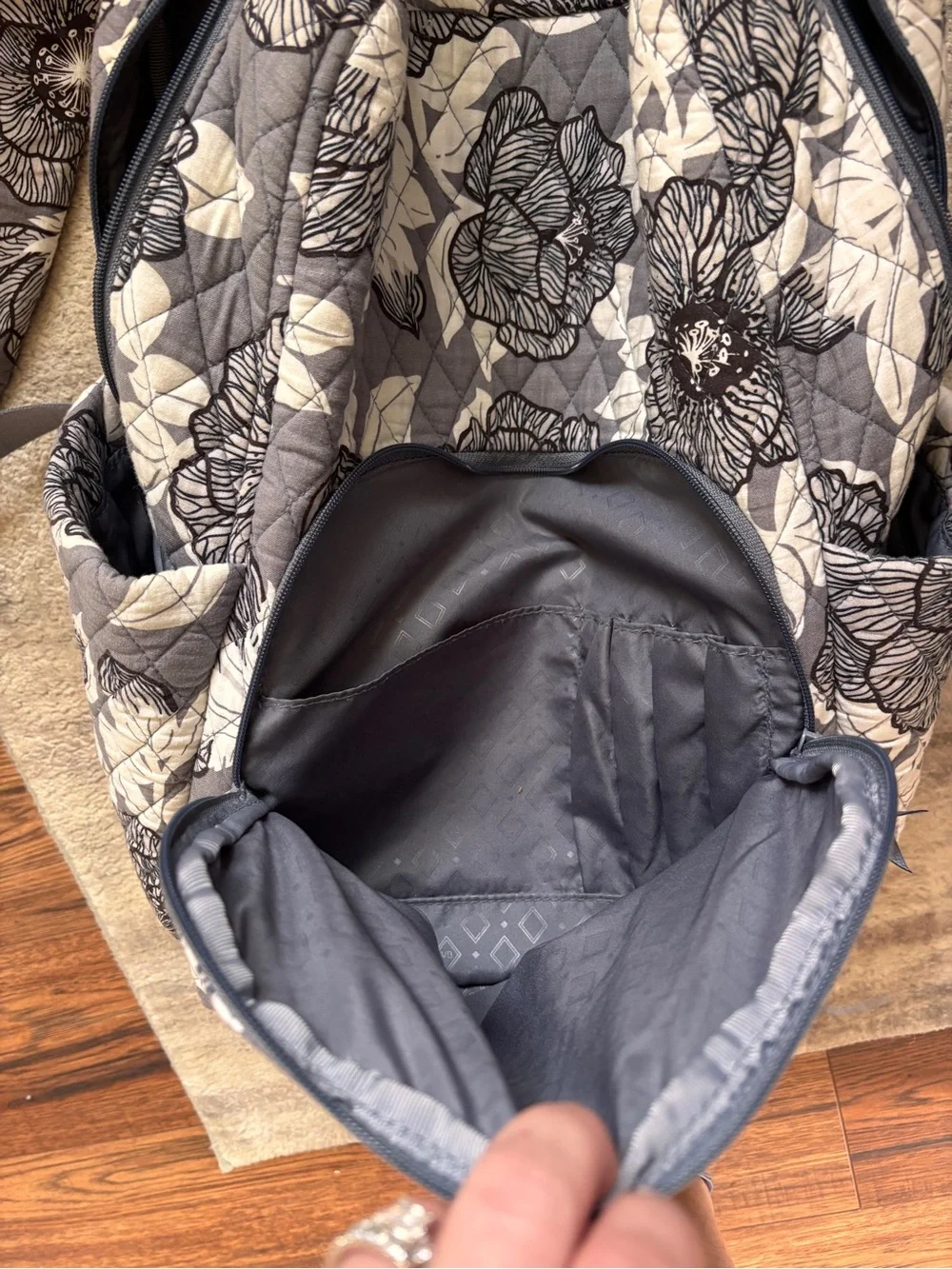 Vera Bradley Gray and Cream Quilted Floral Backpack